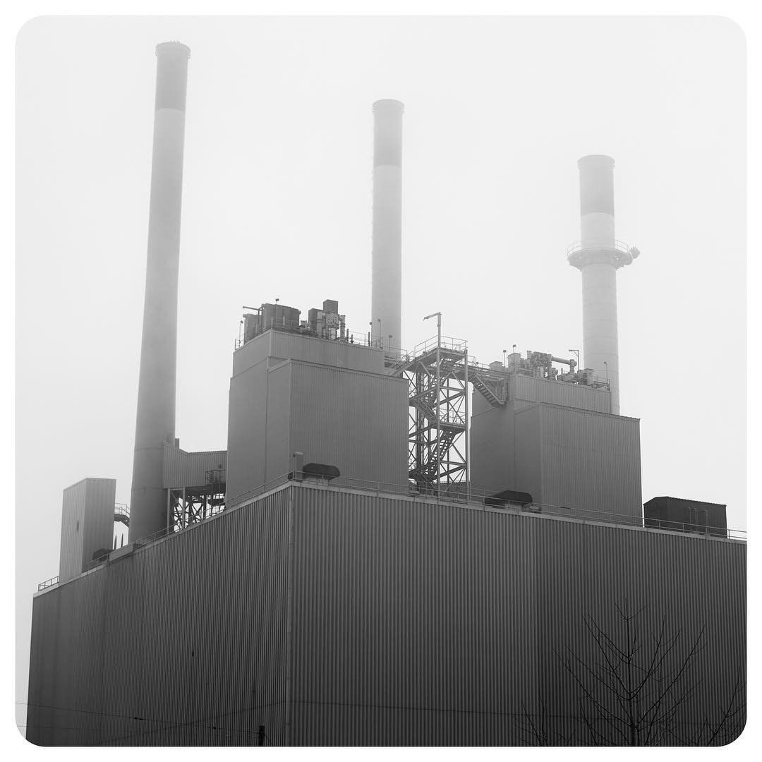 Powerful fog at Blount Generating Station, Madison, Wisconsin
