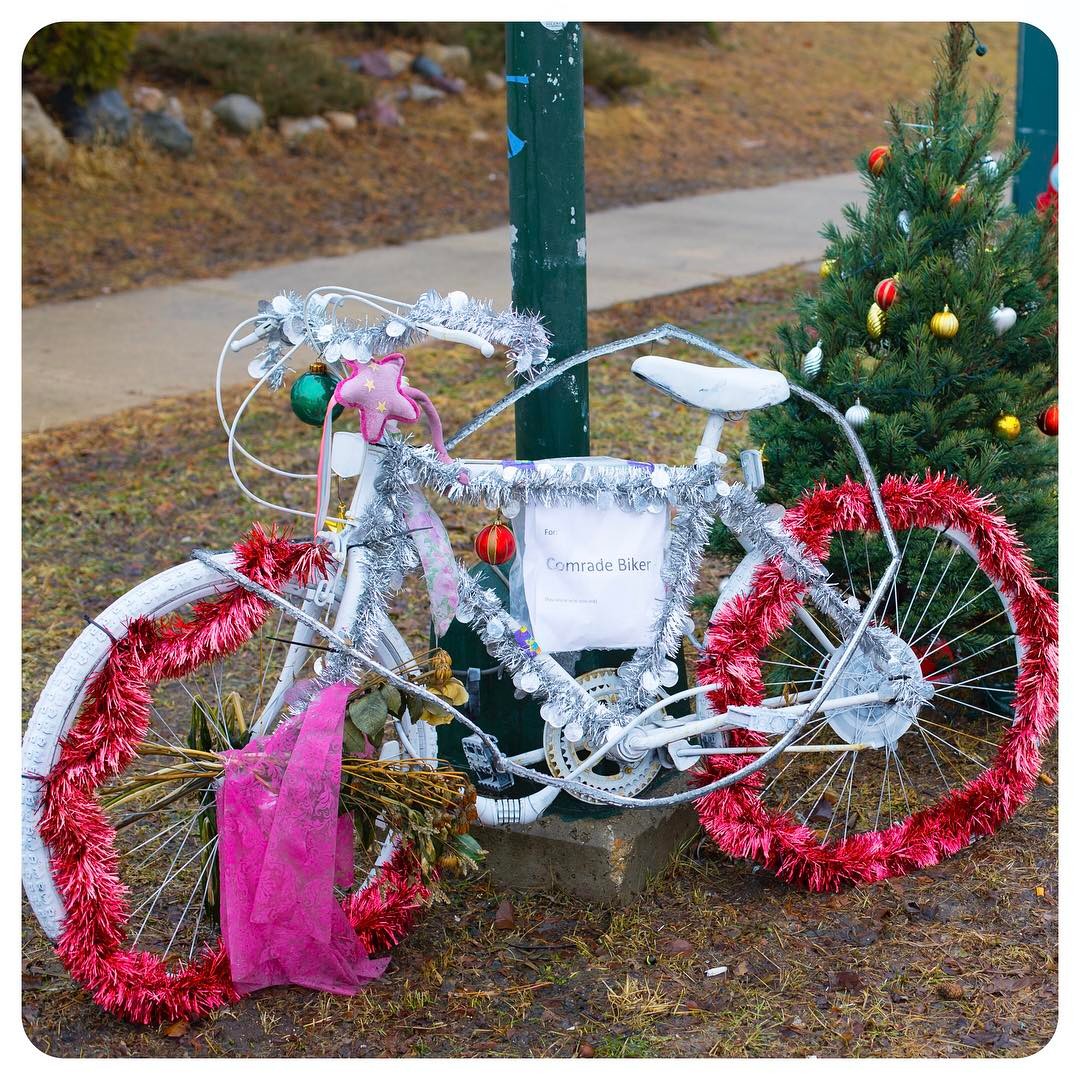 Tinseltown ghost bike for "Comrade Biker," Madison, Wisconsin